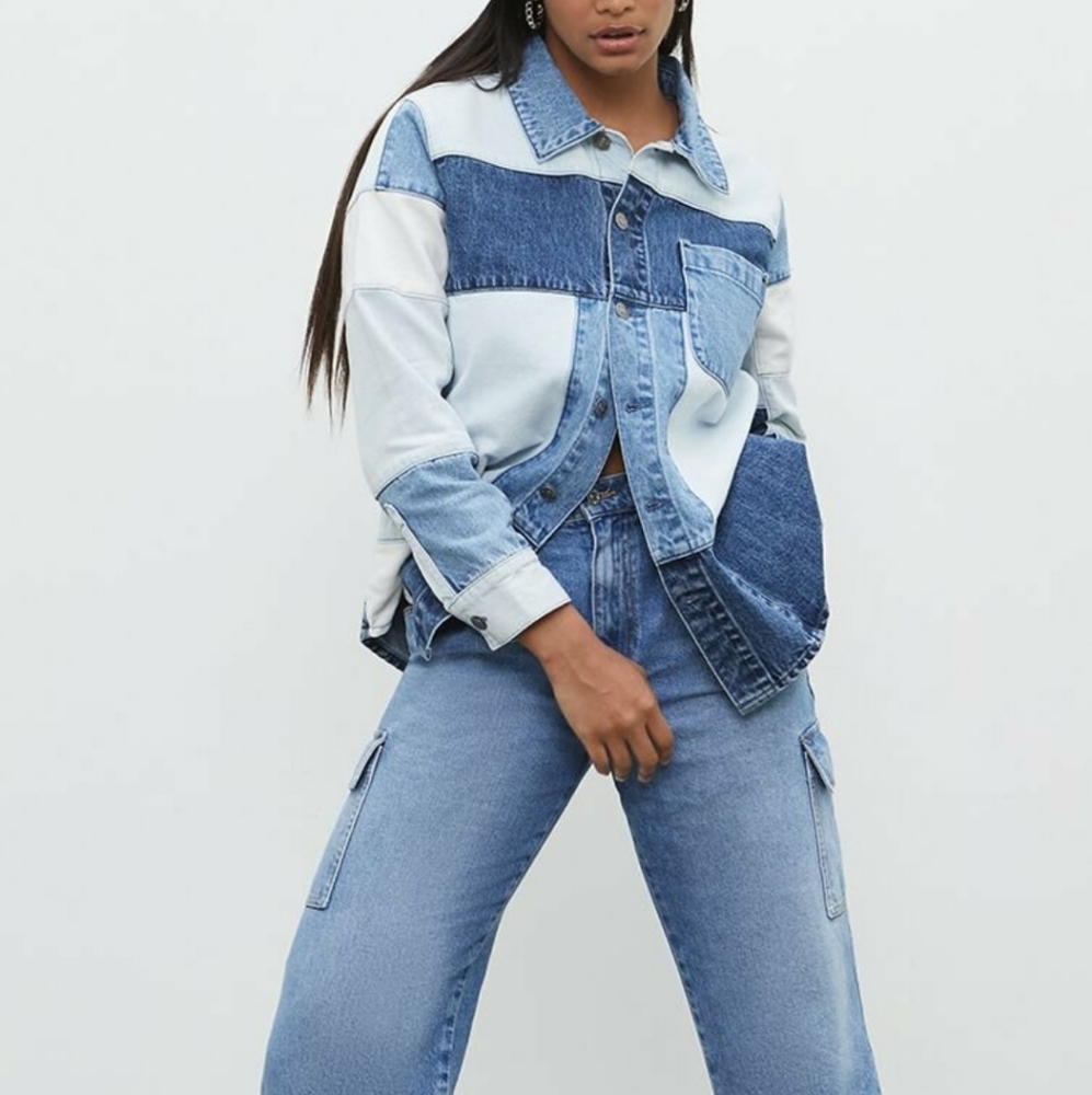 Patchwork colorblock denim shirt